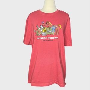 Life is Good Sunday Funday‎ Salmon Red Color Men's Large T-Shirt Crusher Tee